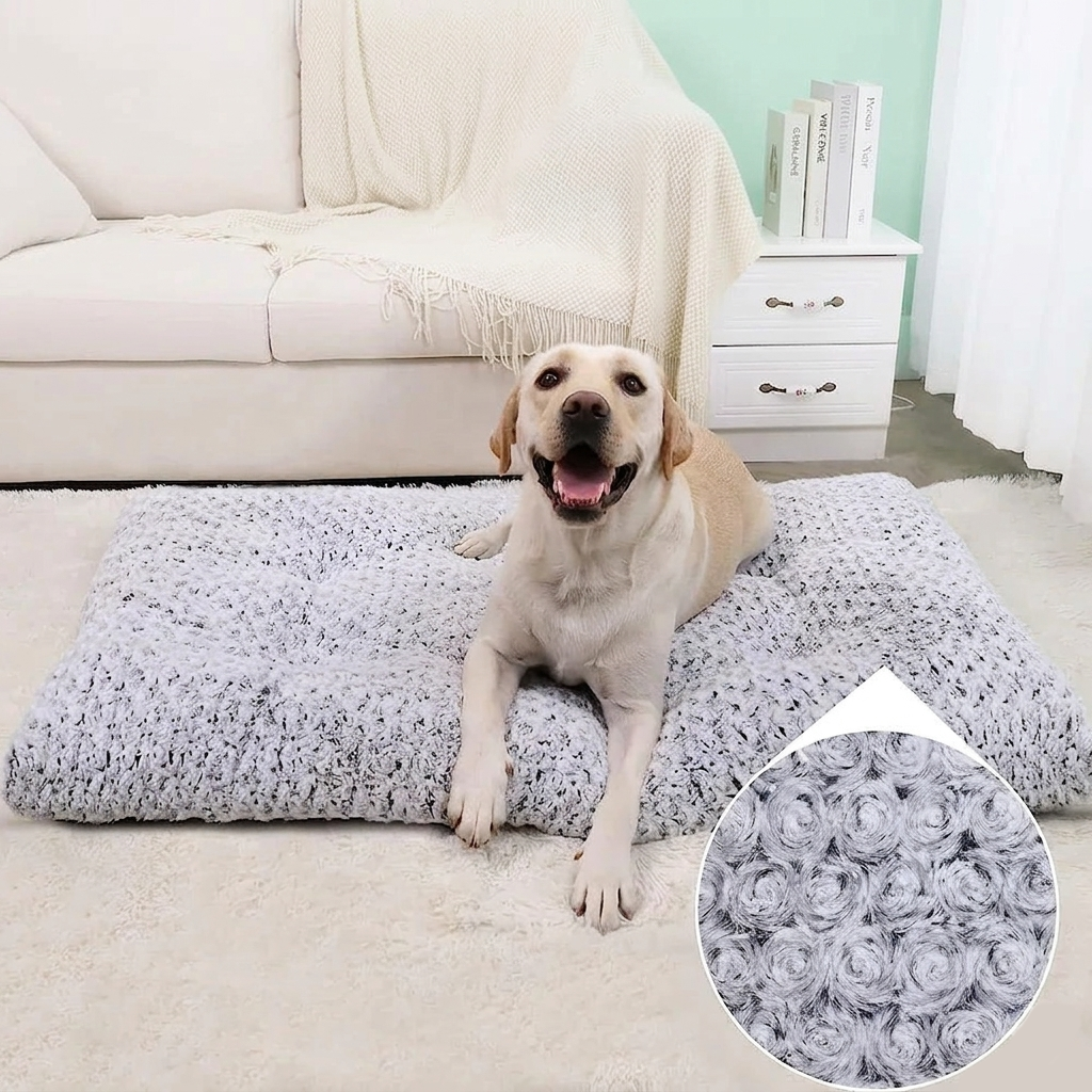 Orthopedic Dog Crate Mat | Thick Plush Cushion | Non-Slip Waterproof Bottom | Washable