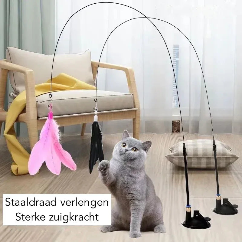 Interactieve kat veer plager stok van duurzaam plastic met vervangbare veer bevestiging speeltje voor binnen - Ruffy