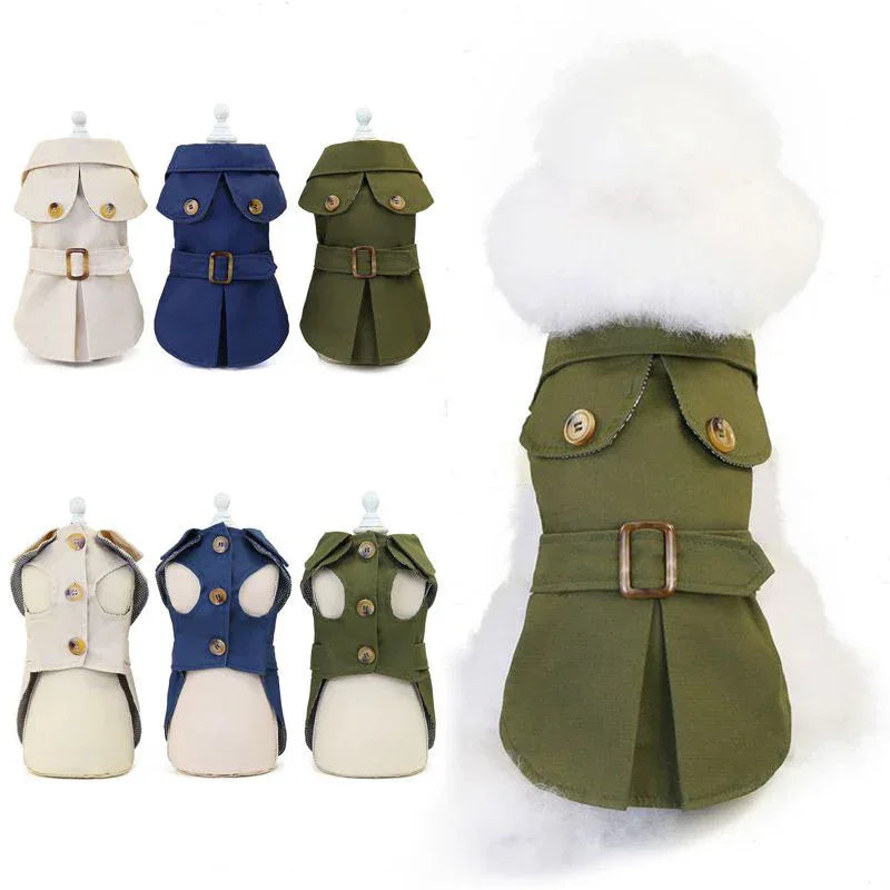 Stijlvolle trenchcoat voor kleine honden Warm en geschikt Katoen Herfst Winter flexibel Aan en Uit - Ruffy