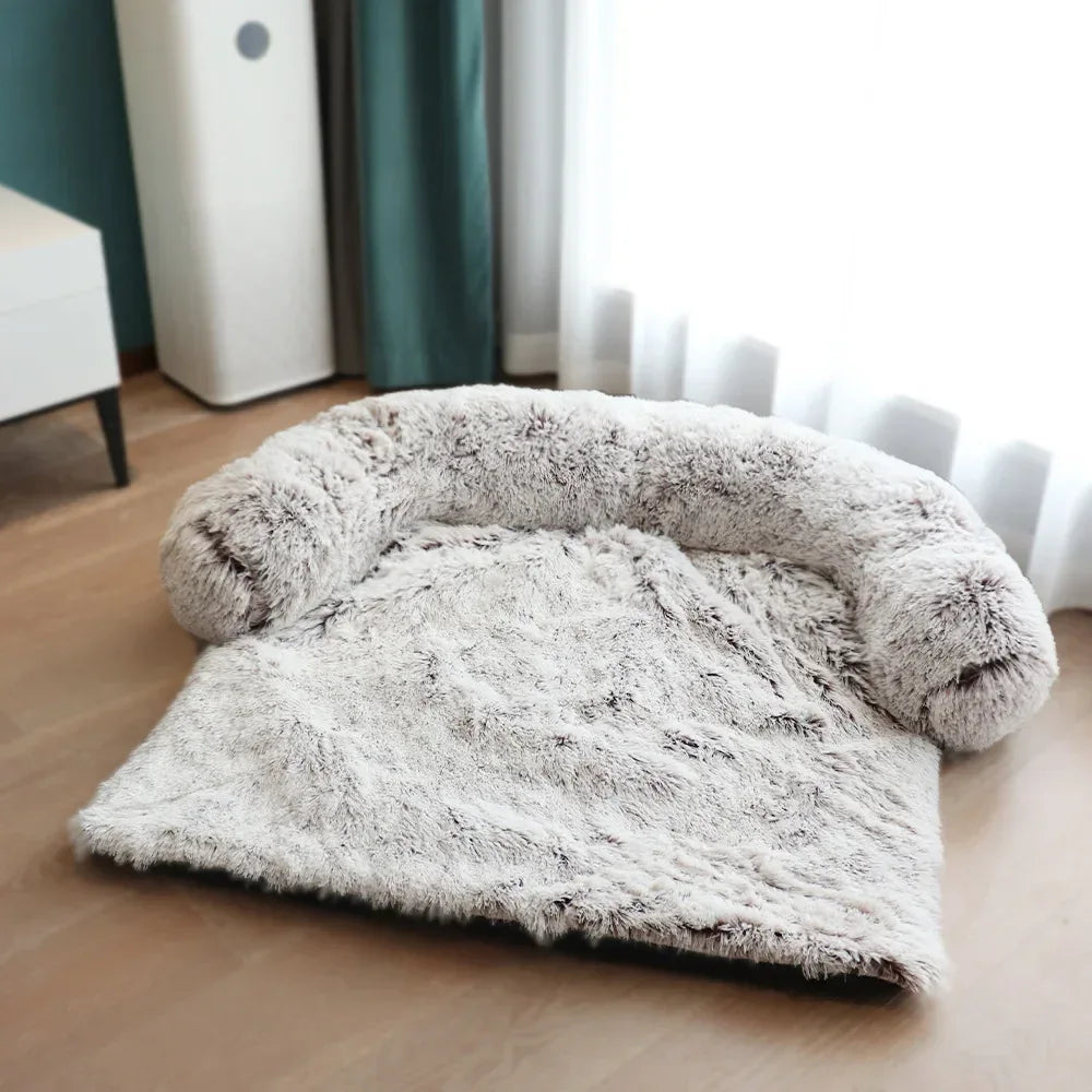 Luxe pluche hondenbed met versterkt bankontwerp – zacht imitatiebontoppervlak en gewrichtsondersteuning - Ruffy