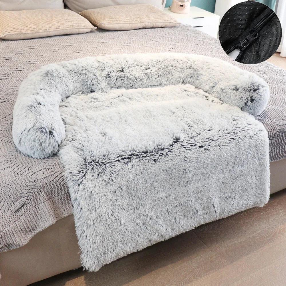 Luxe pluche hondenbed met versterkt bankontwerp – zacht imitatiebontoppervlak en gewrichtsondersteuning - Ruffy