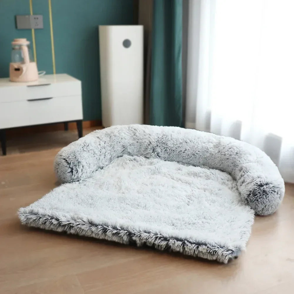 Luxe pluche hondenbed met versterkt bankontwerp – zacht imitatiebontoppervlak en gewrichtsondersteuning - Ruffy