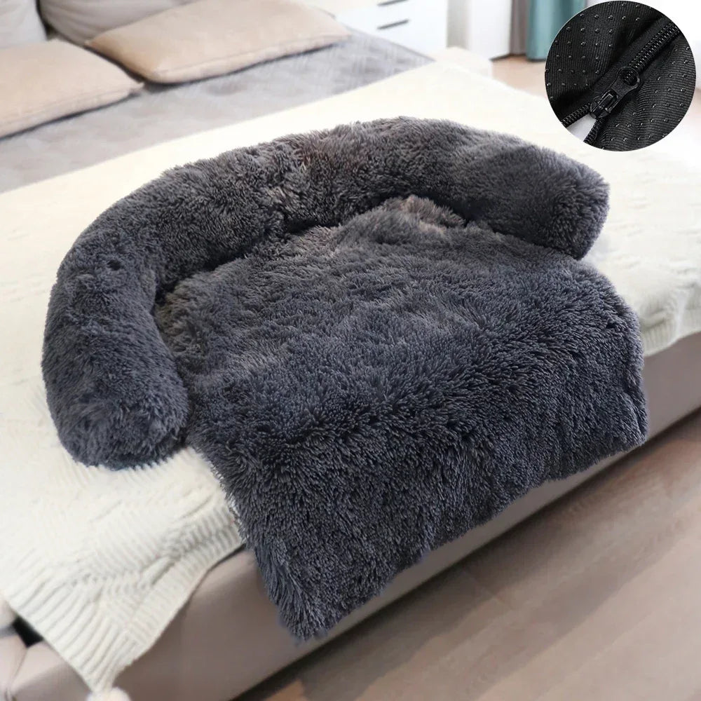 Luxe pluche hondenbed met versterkt bankontwerp – zacht imitatiebontoppervlak en gewrichtsondersteuning - Ruffy