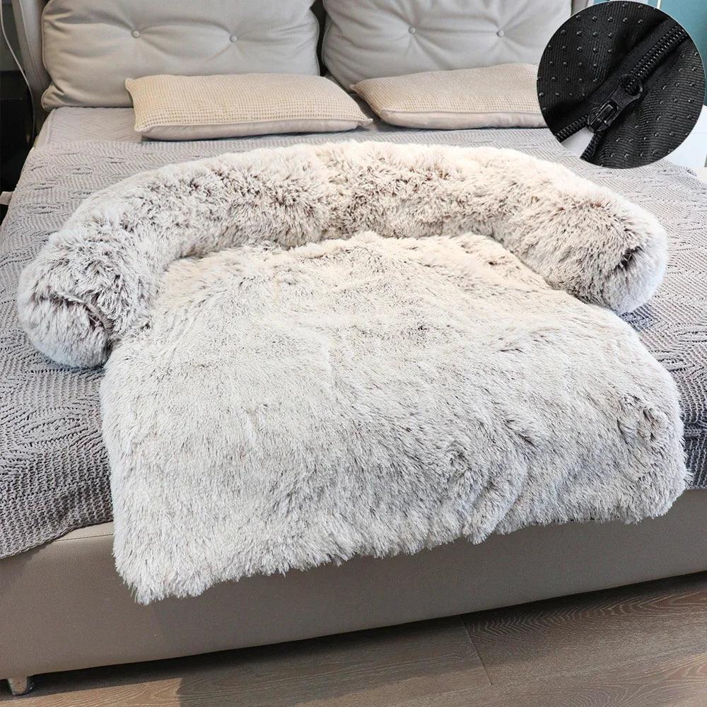 Luxe pluche hondenbed met versterkt bankontwerp – zacht imitatiebontoppervlak en gewrichtsondersteuning - Ruffy