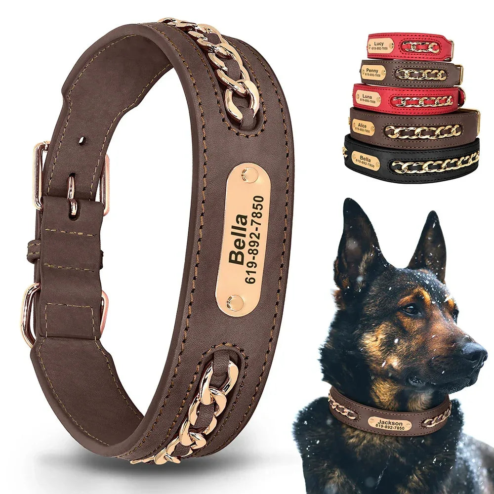 Gepersonaliseerde leren halsband met gegraveerd roestvrijstalen naamplaatje – Duurzaam en comfortabel - Ruffy