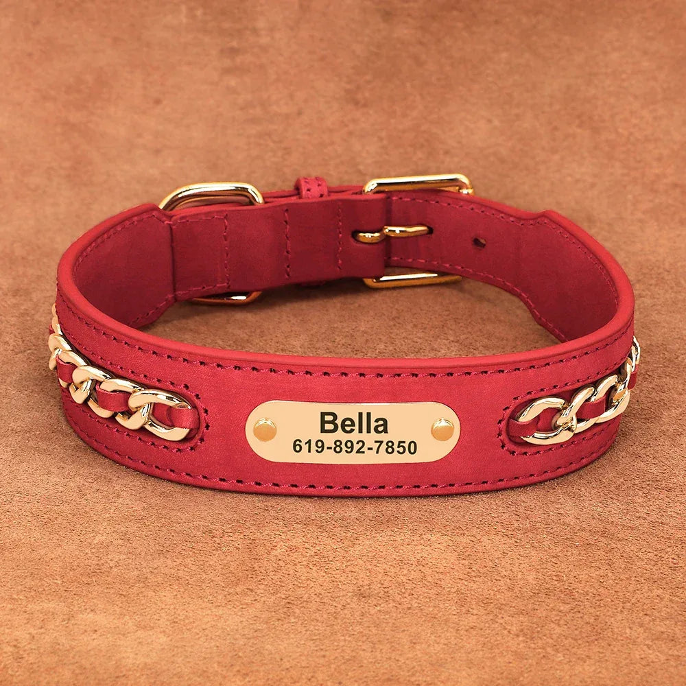 Gepersonaliseerde leren halsband met gegraveerd roestvrijstalen naamplaatje – Duurzaam en comfortabel - Ruffy