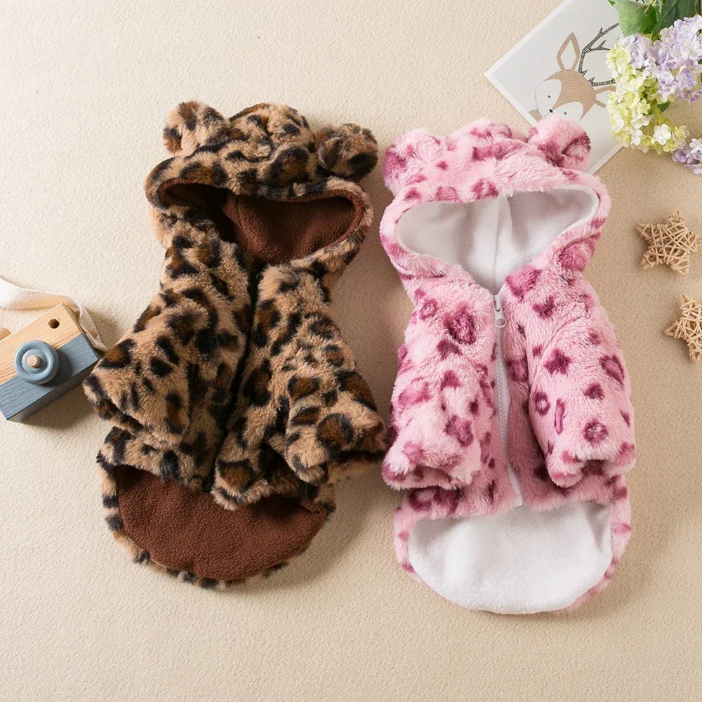 Zachte fluwelen hondenhoodie met luipaardprint Warm en ademend voor herfst en winter - Ruffy