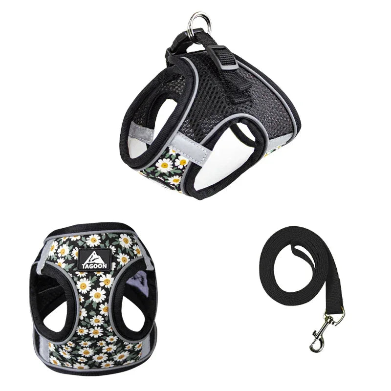 Reflecterend Harnas en Leiband Set Comfortabel Polyester met Stijlvolle Patronen voor Kleine Medium Honden en Katten - Ruffy