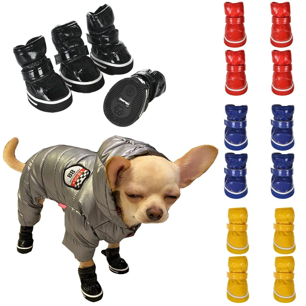 Waterdichte antislip dierenlaarzen met gezellige fleecevoering voor kleine honden en katten in rood zwart - Ruffy