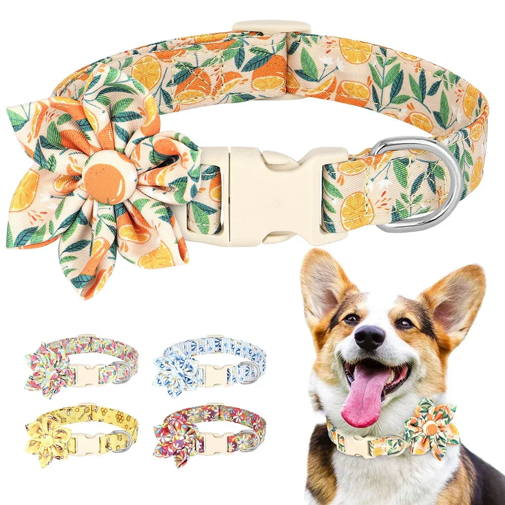 Verstelbare nylon hondenhalsband met levendige bloemenprints Duurzaam en comfortabel voor alle rassen - Ruffy