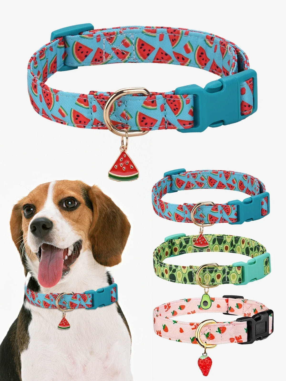 Duurzame halsband met fruitpatroon en metalen bedeltje Comfortabel polyester voor alle seizoenen - Ruffy
