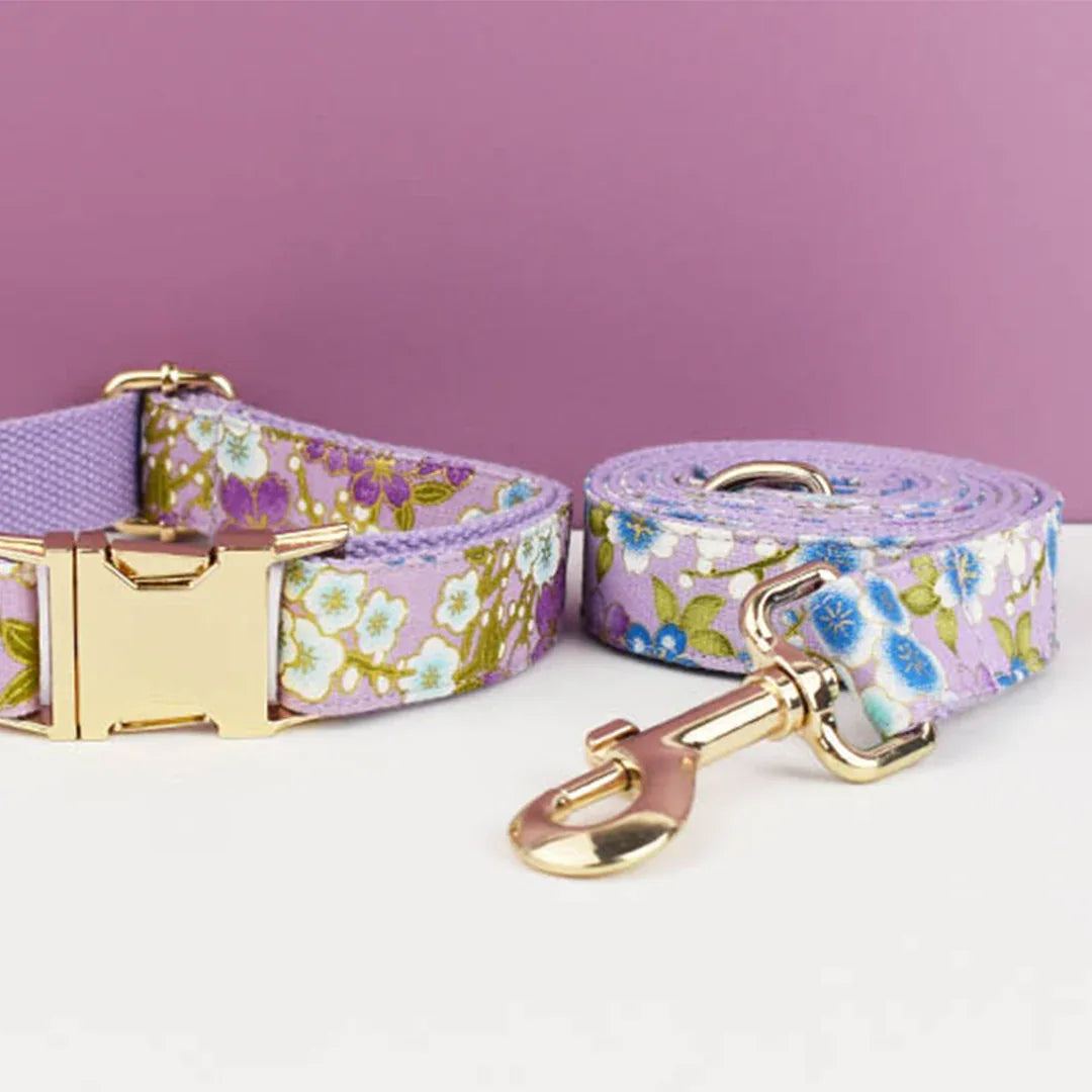 Gepersonaliseerde Gegraveerde Halsband en Leiband Set Duurzaam Katoenen Verstelbare Halsband met Beveiligde ID Label Paars XS-XL - Ruffy