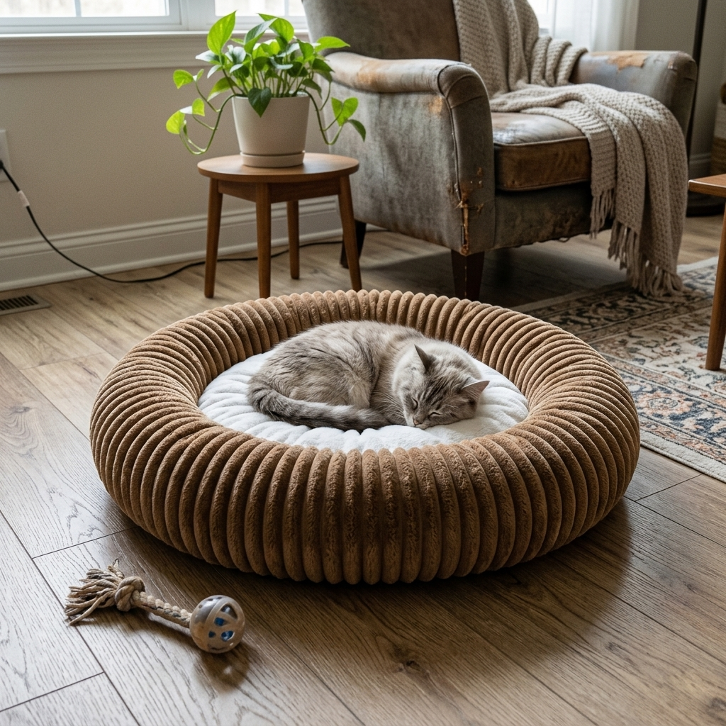 Pet Nest Bed | Plush Round Design | Warm Faux Fur Comfort | Non-Slip Waterproof Bottom