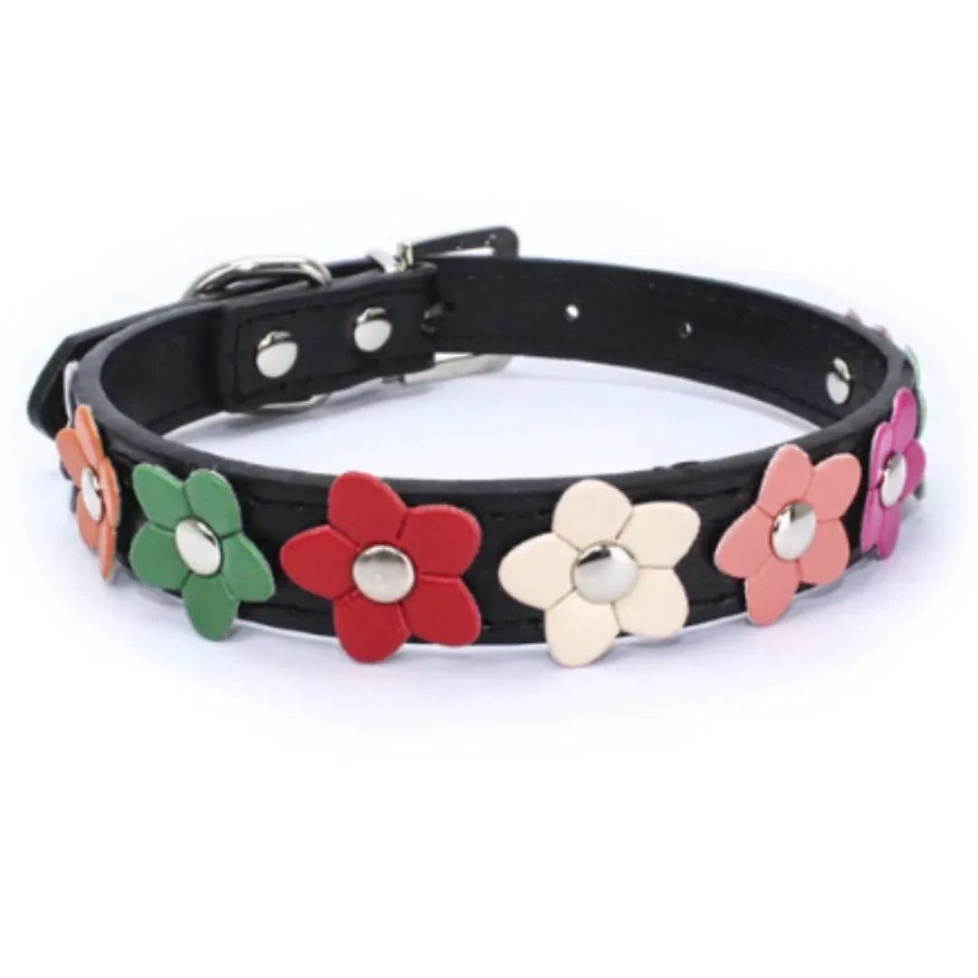 Bloemen leren hondenhalsband - Ruffy