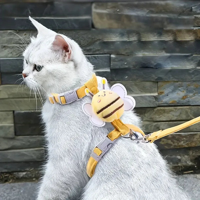 Schattig bijenharnas voor honden en katten met bijpassende riem – verstelbaar en ademend - Ruffy
