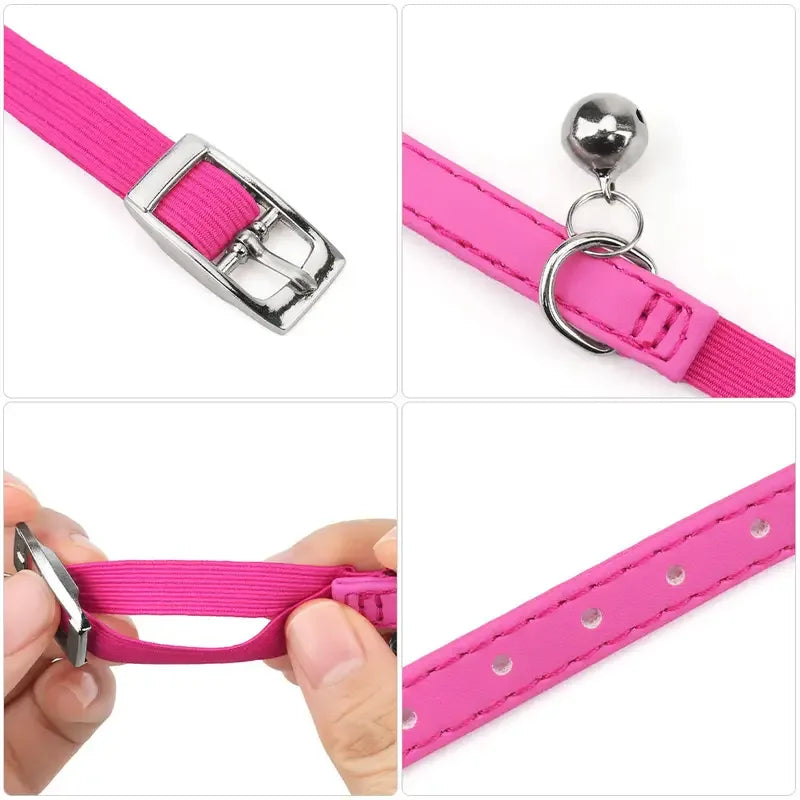 Lederen halsband met bel Veiligheidshalsband met elastische band Kittenhalsband voor katten Zwart Blauw Rood - Ruffy