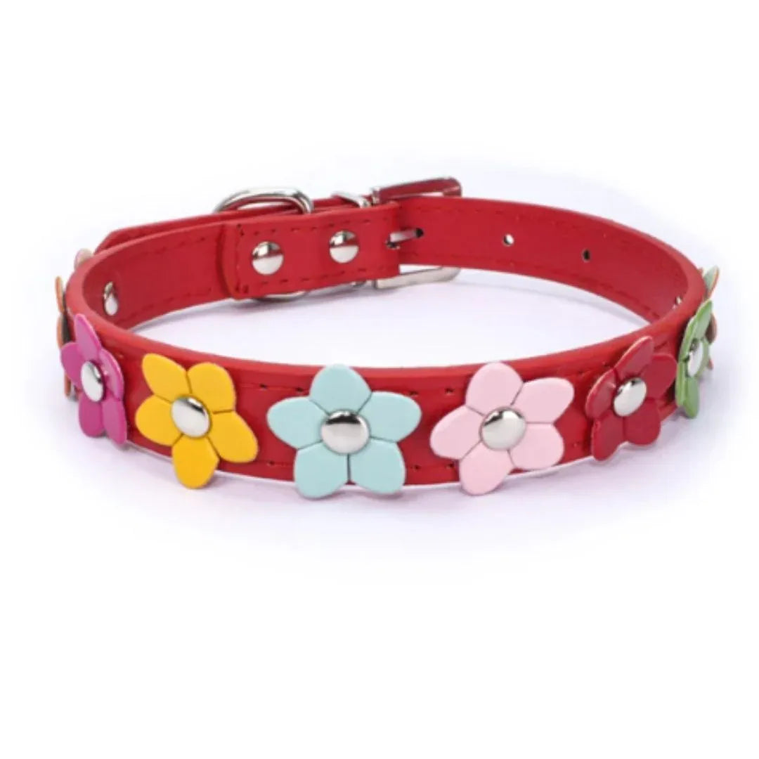 Bloemen leren hondenhalsband - Ruffy