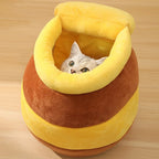 Kattengrot Halfgesloten Design Pluche Comfort Verwijderbare Kussenmat Stijlvol Geel - Ruffy