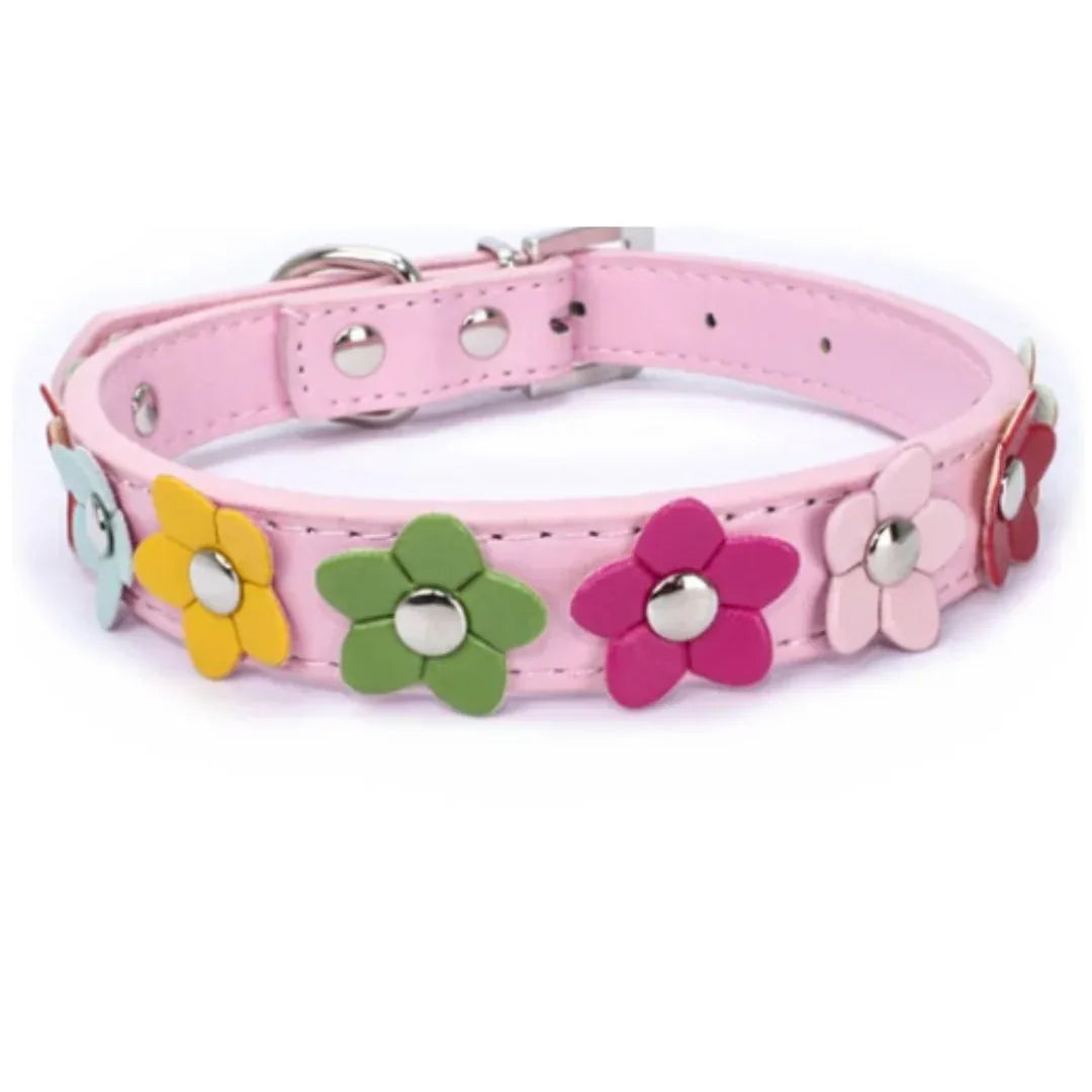 Bloemen leren hondenhalsband - Ruffy
