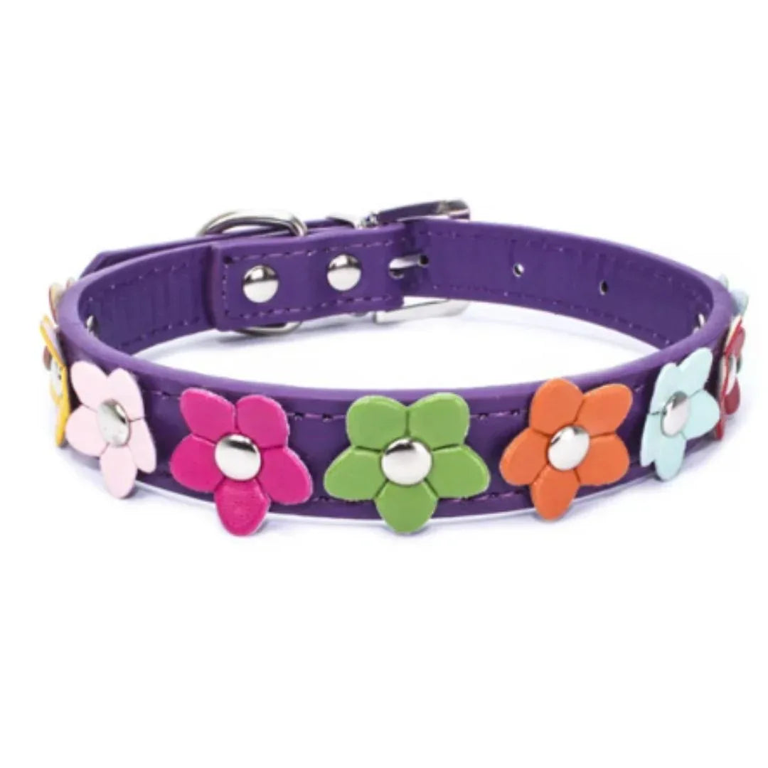 Bloemen leren hondenhalsband - Ruffy