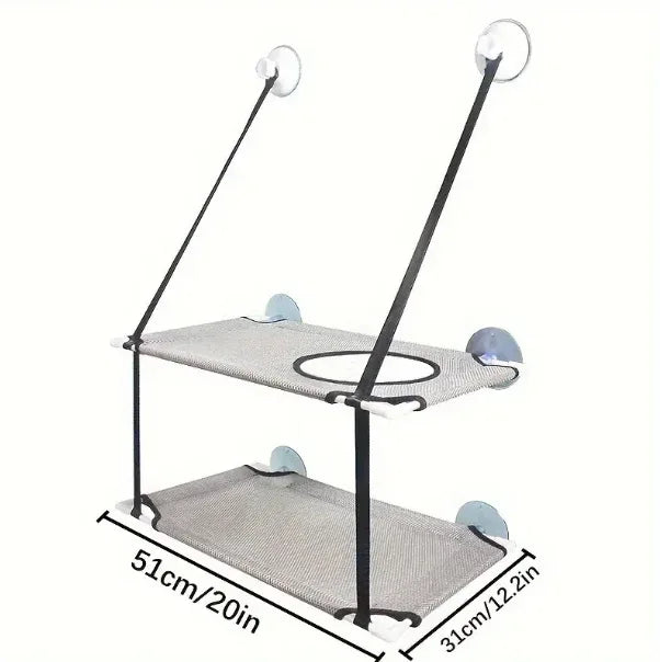 Double-Layer Katten Venster Zitstok met Sterke Zuignappen Ruimtebesparend Ontwerp Duurzaam Katoen Metaal 51x31cm - Ruffy