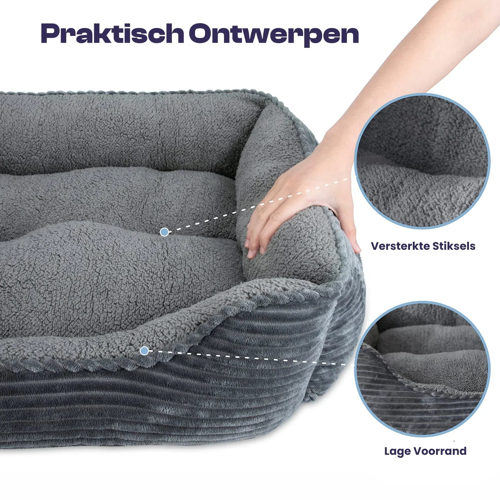 Hondenmand Kalmerend Vierkant Pluche Anti-Slip Met Verhoogde Rand - Ruffy
