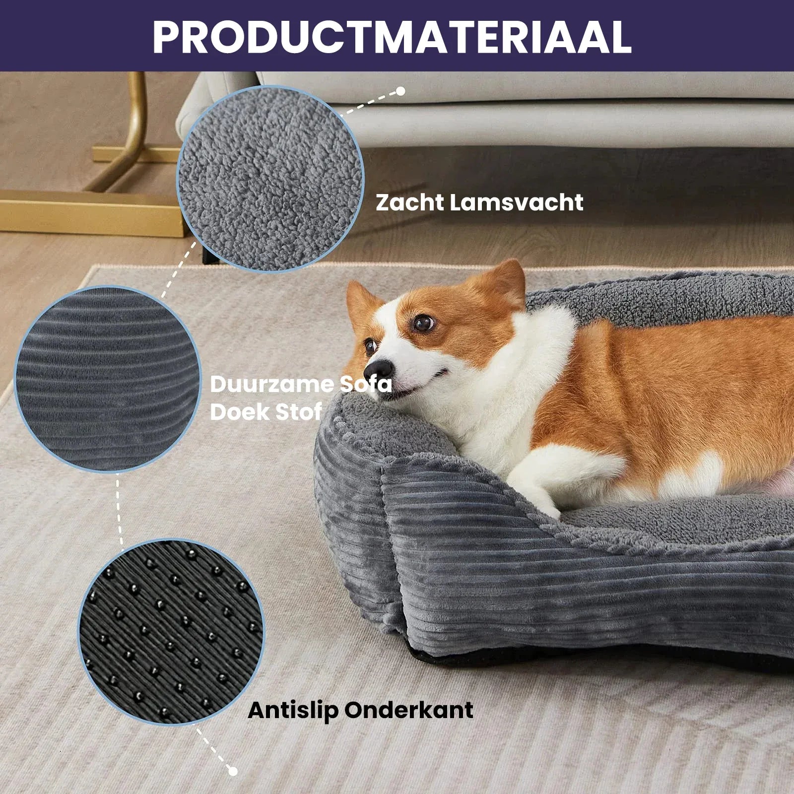Hondenmand Kalmerend Vierkant Pluche Anti-Slip Met Verhoogde Rand - Ruffy