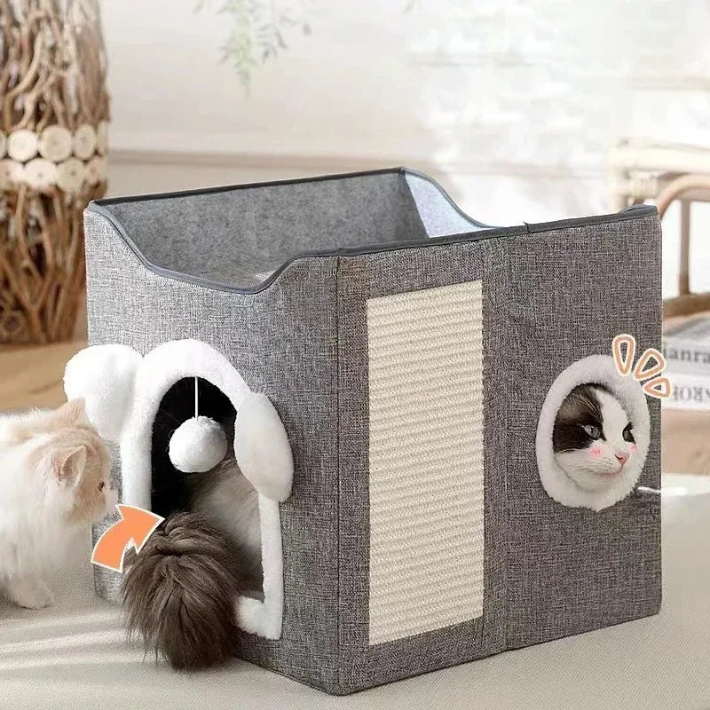 Opvouwbaar Kattenhuis Draagbaar Ruimtebesparend Pluche Binnenkant Gemakkelijk Schoon te Maken 39x39x38cm - Ruffy