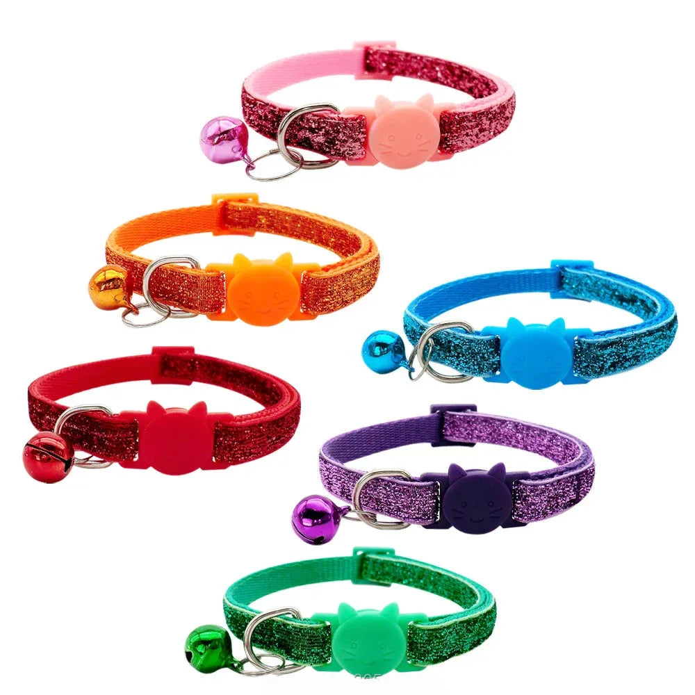 Verstelbare nylon huisdierhalsband met kattengezichtsknop en bel – voor kleine huisdieren - Ruffy