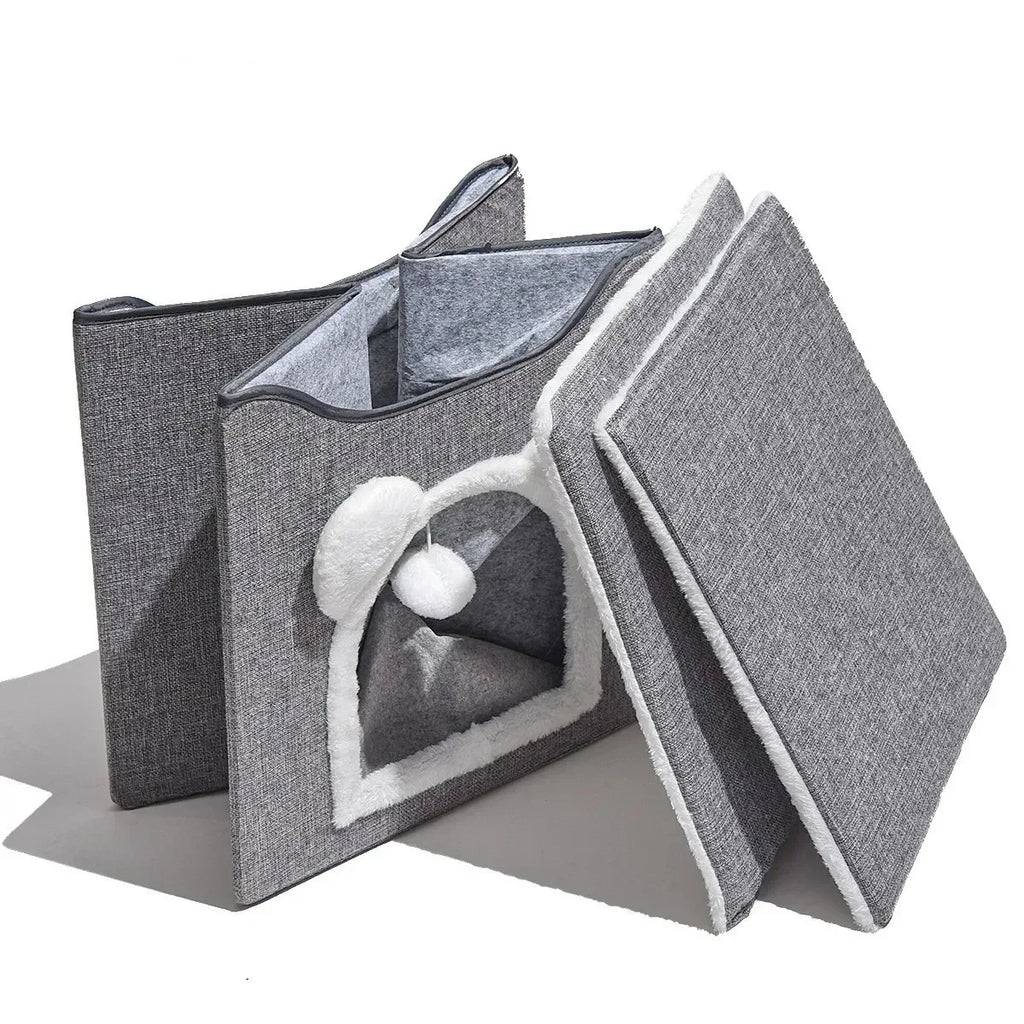 Opvouwbaar Kattenhuis Draagbaar Ruimtebesparend Pluche Binnenkant Gemakkelijk Schoon te Maken 39x39x38cm - Ruffy