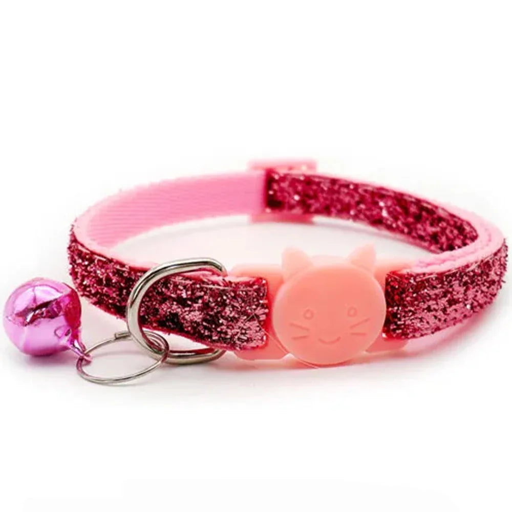 Verstelbare nylon huisdierhalsband met kattengezichtsknop en bel – voor kleine huisdieren - Ruffy