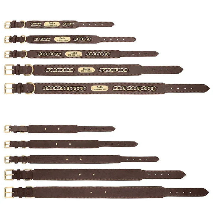 Gepersonaliseerde leren halsband met gegraveerd roestvrijstalen naamplaatje – Duurzaam en comfortabel - Ruffy
