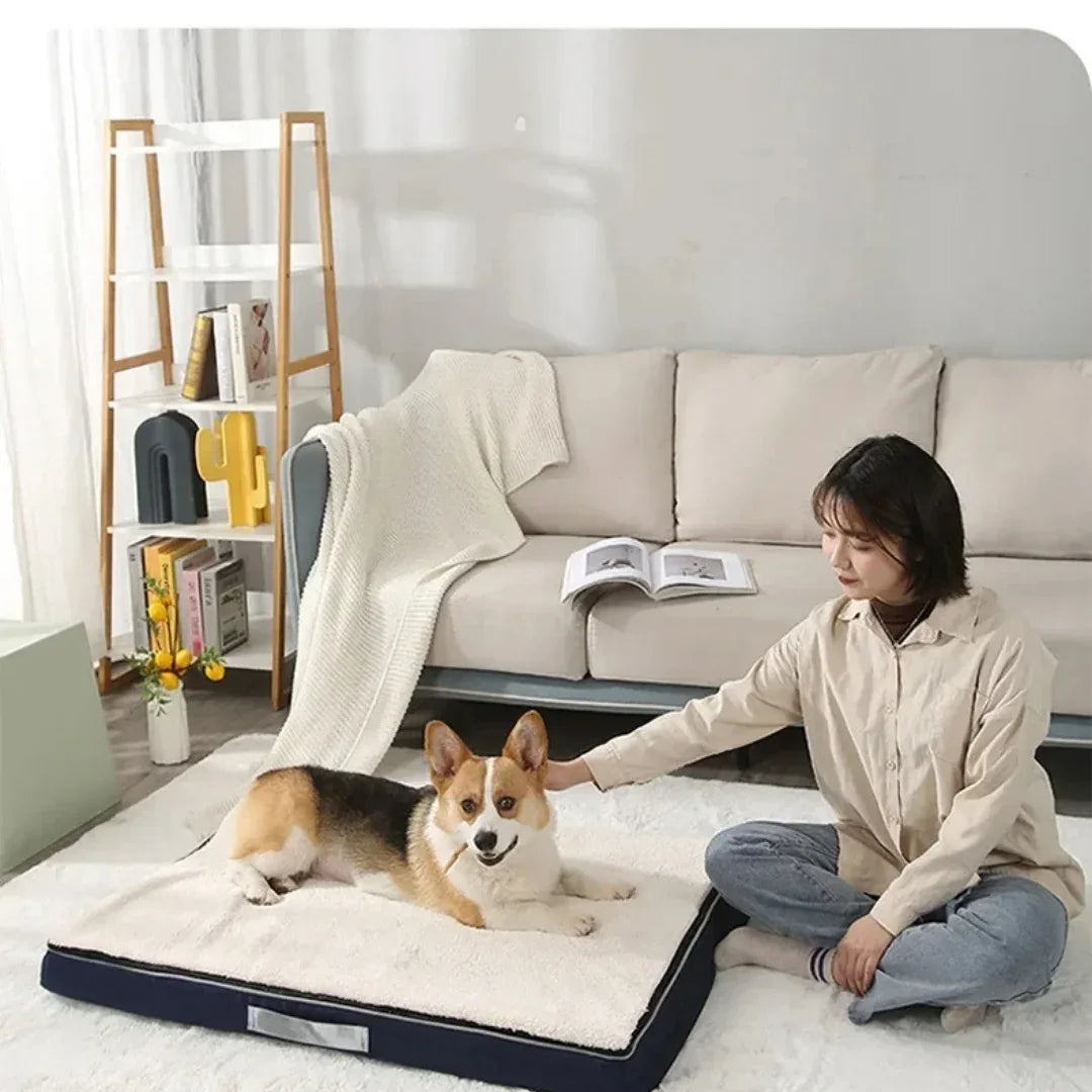 Luxe Traagschuim Hondenbed Pluche Comfort Orthopedisch Afneembare Wasbare Hoes Antislipbasis - Ruffy