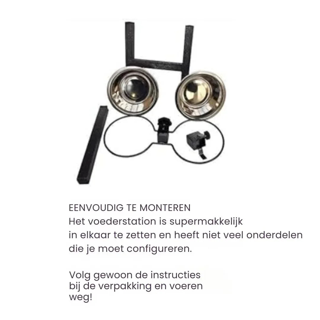 In Hoogte Verstelbaar Voederstation met Roestvrijstalen Dubbele Kommen 17,5cm Kommen Standaard 28cm Hoog - Ruffy