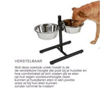 In Hoogte Verstelbaar Voederstation met Roestvrijstalen Dubbele Kommen 17,5cm Kommen Standaard 28cm Hoog - Ruffy