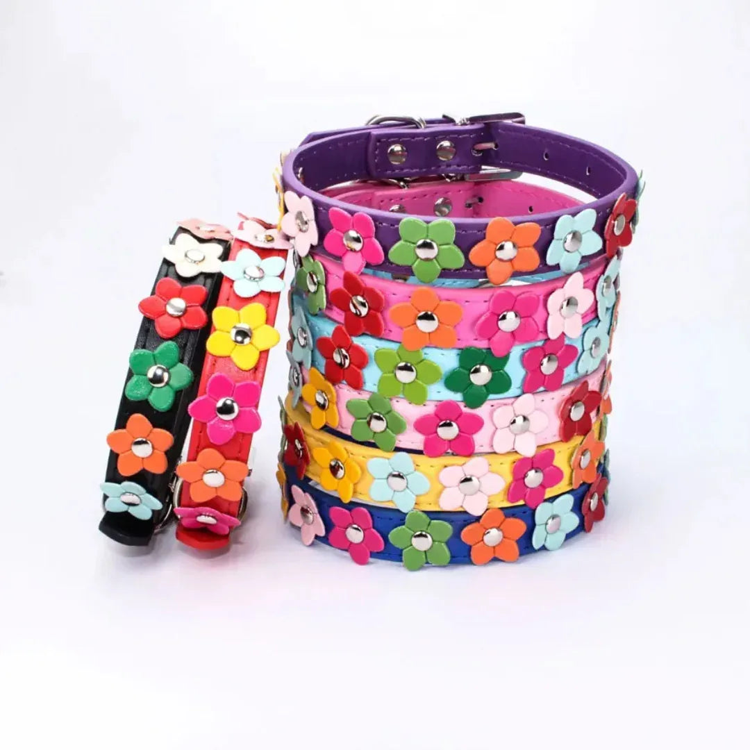 Bloemen leren hondenhalsband - Ruffy