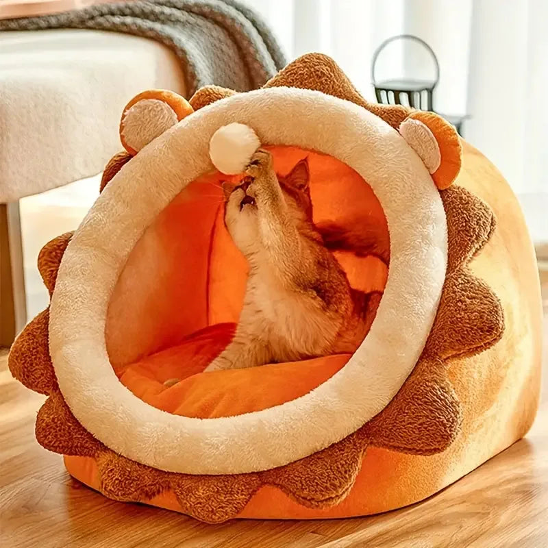 Kattenbed Leeuw Design Pluche Comfort Duurzaam Verwijderbaar Kussen 35x35x30cm - Ruffy