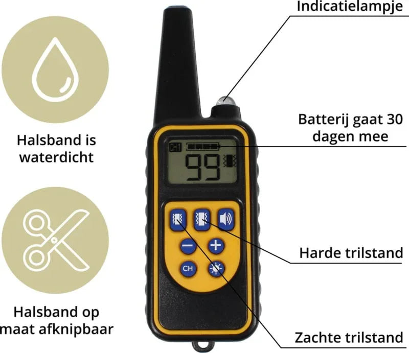 Antiblafhalsband Oplaadbaar Lange Afstand Bestuurbaar 500M waterdicht - Ruffy