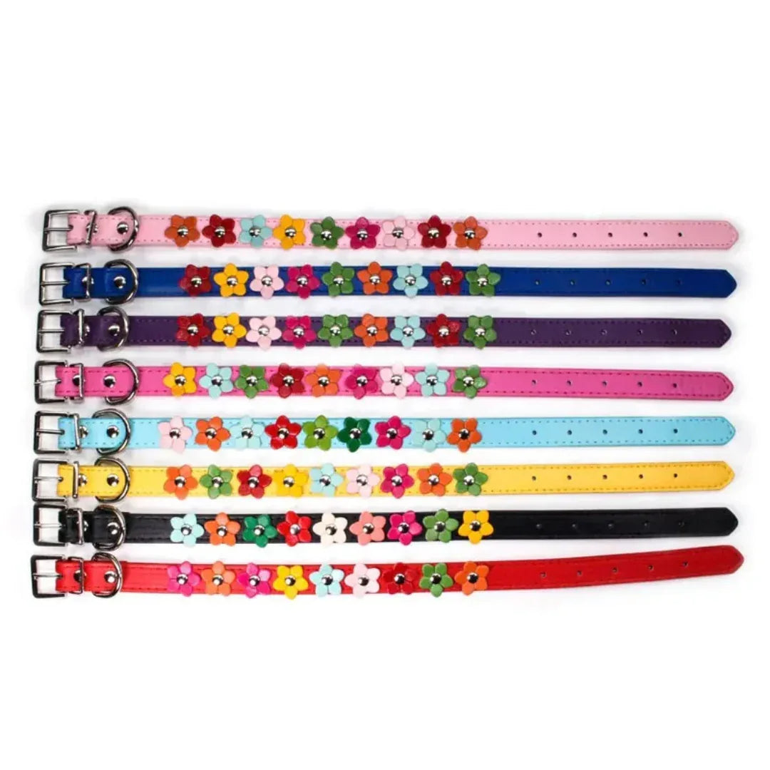 Bloemen leren hondenhalsband - Ruffy