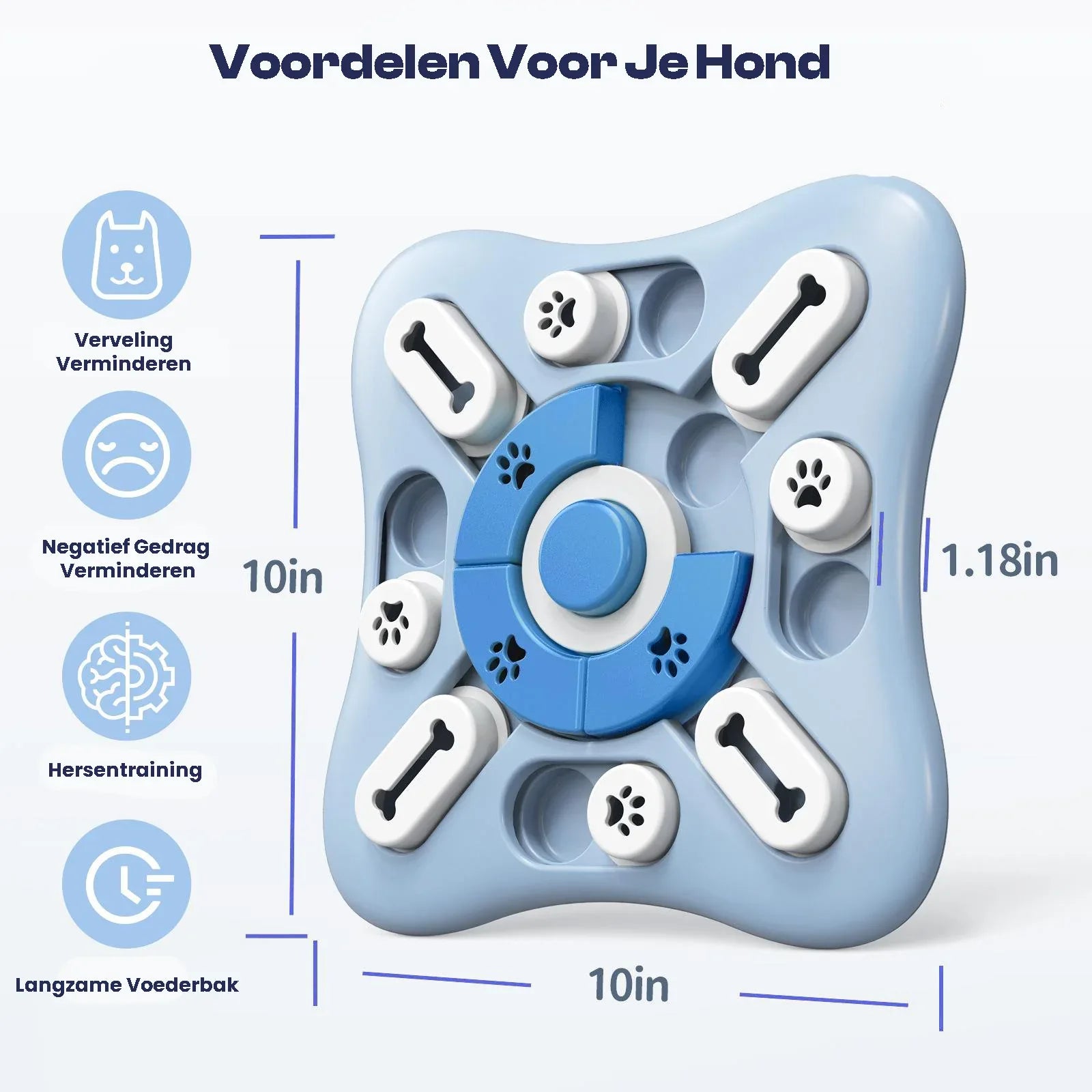 Interactieve Voerplaat voor Honden Mentale Stimulatie en Langzaam Eten - 10x10 inch Blauw - Ruffy