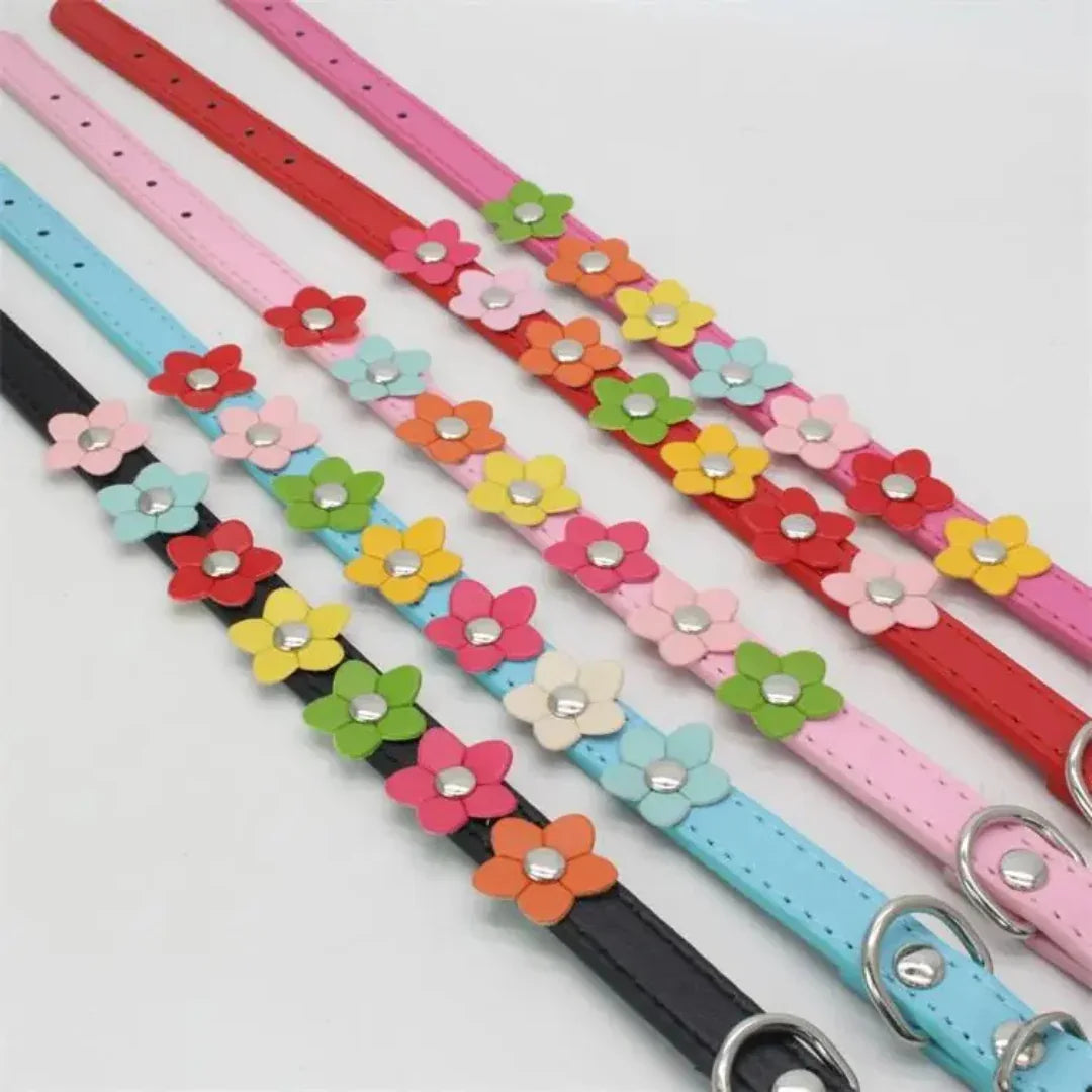 Bloemen leren hondenhalsband - Ruffy