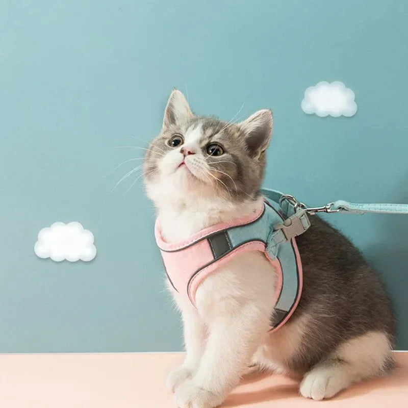 Reflecterend kattentuigje met trekvrij ontwerp en verstelbare pasvorm – comfortabele suède stof - Ruffy