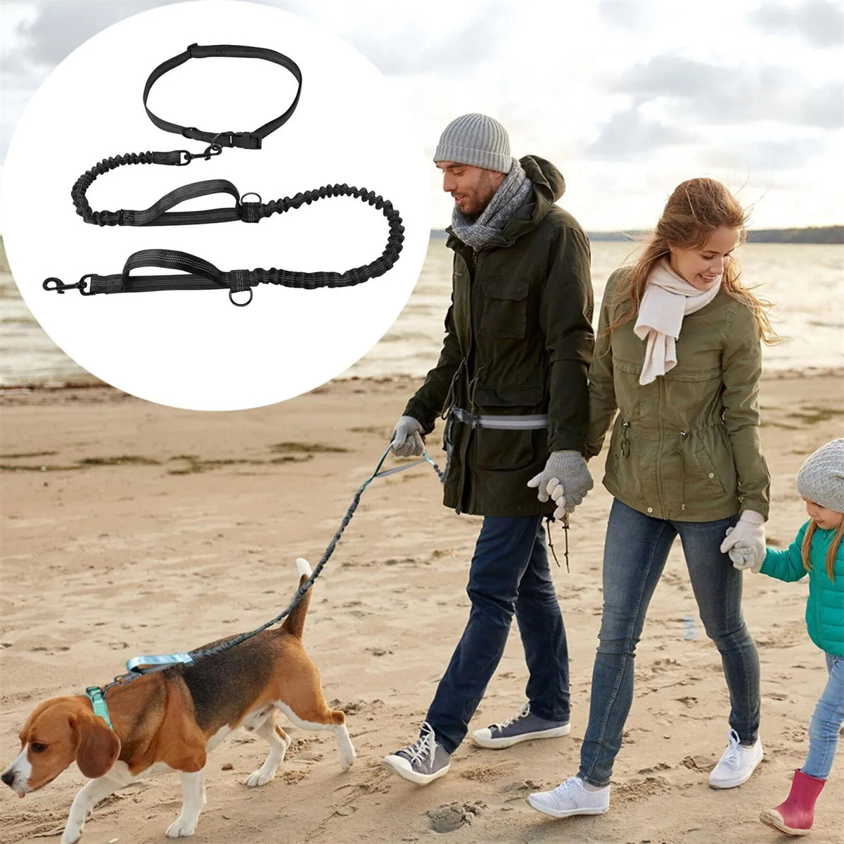 Handsfree Hondenriem Dubbele Handgrepen Elastisch - Ruffy