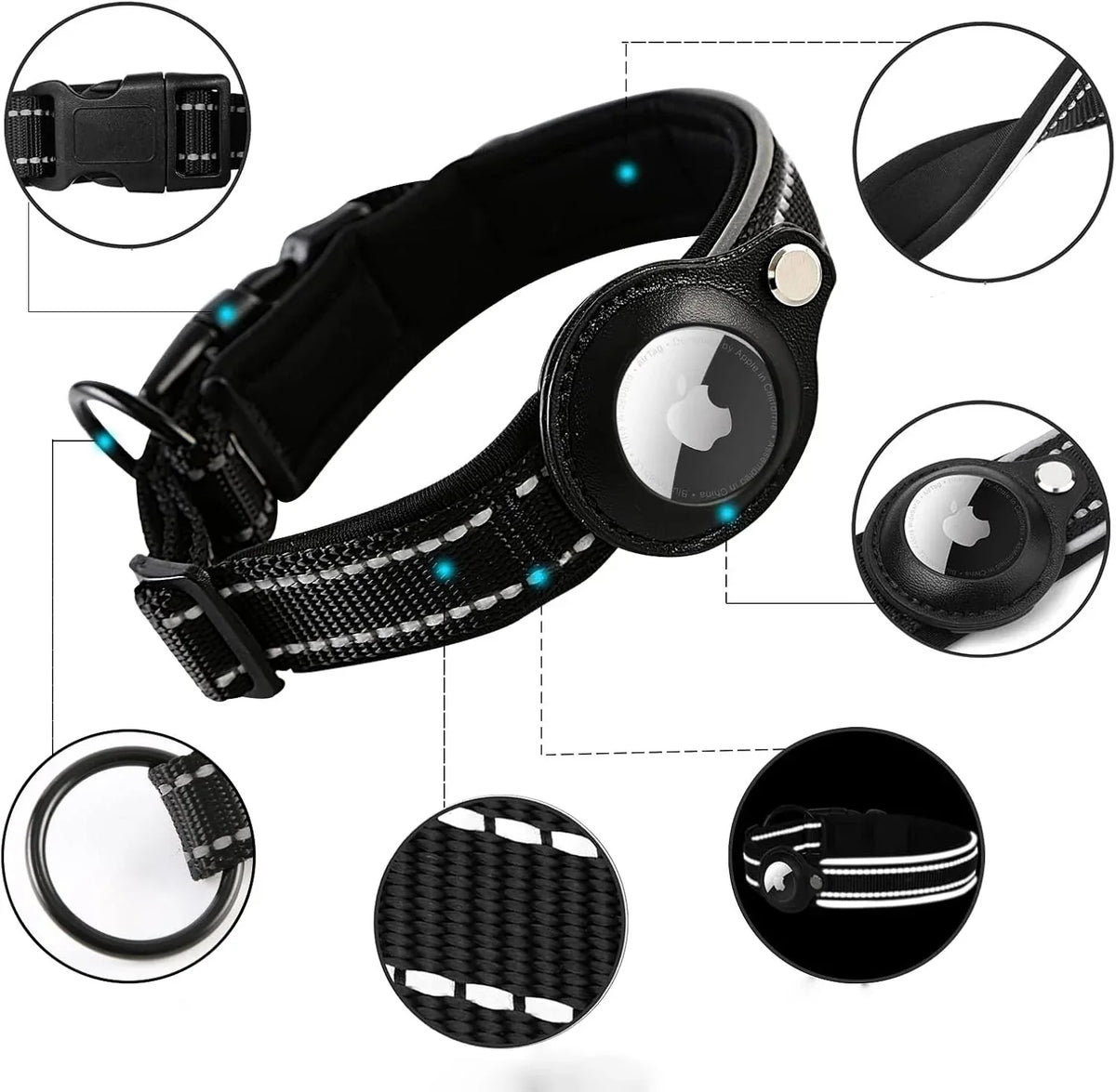Hondenhalsband | Reflecterend Gevoerd Design | Nylon | Ingebouwde Trackerhouder - Ruffy