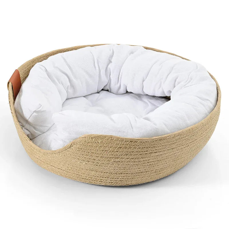 Gezellig bamboe rieten kattenbed – 100% katoen met afneembaar kussen - Ruffy