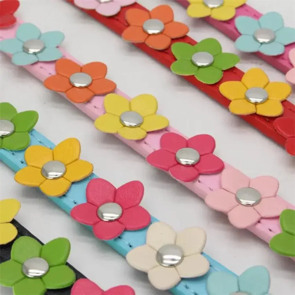 Bloemen leren hondenhalsband - Ruffy