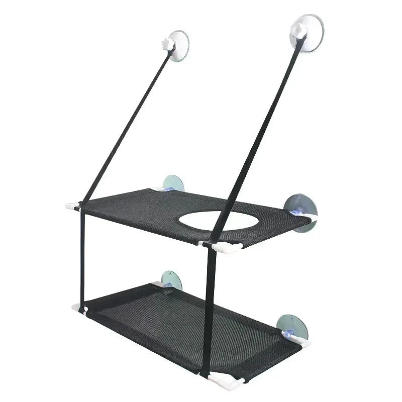 Double-Layer Katten Venster Zitstok met Sterke Zuignappen Ruimtebesparend Ontwerp Duurzaam Katoen Metaal 51x31cm - Ruffy