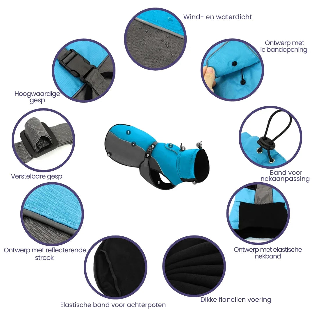 Waterdichte Winterjas Voor Grote Honden Warm Gewatteerd Reflecterend Volledige Dekking Machinewasbaar - Ruffy