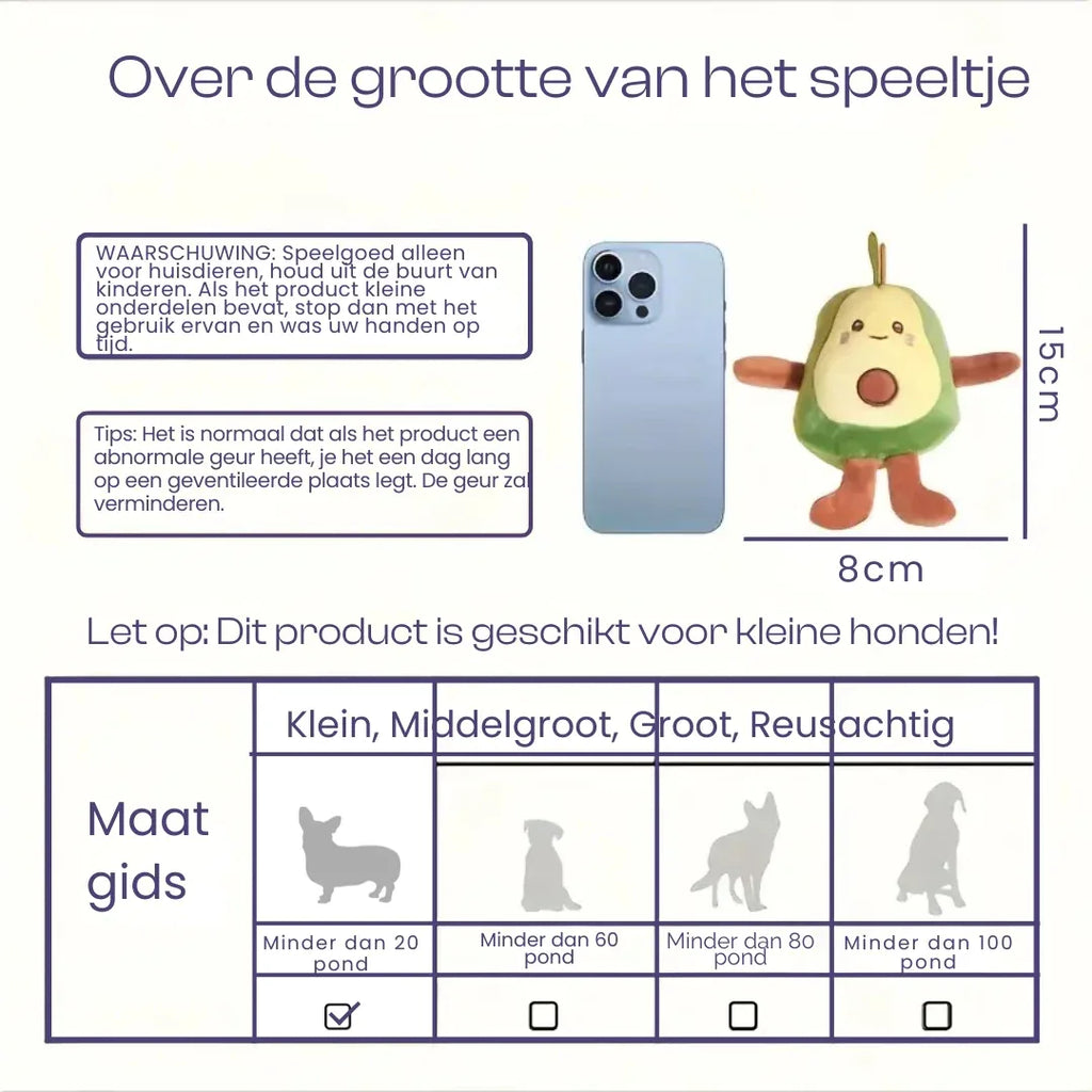 Interactief Avocado Pluche Hondenspeelgoed Duurzaam Kauwspeelgoed met Pieper voor Honden en Katten - Ruffy