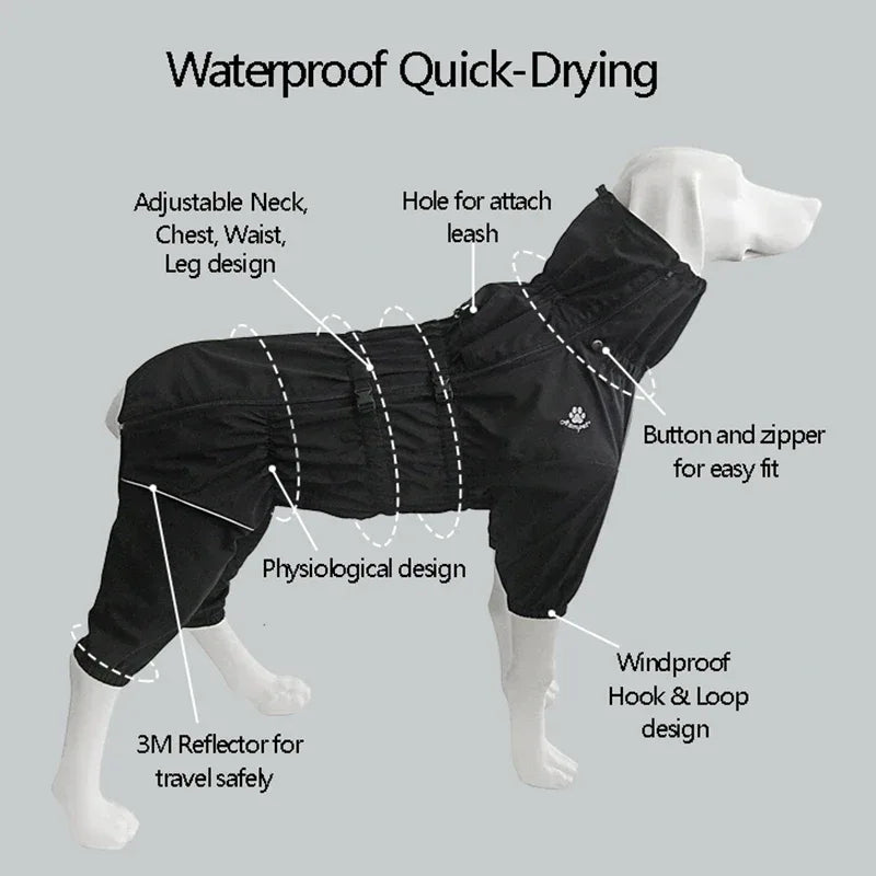 Ergonomische waterdichte hondenjumpsuit met reflecterende strips – verstelbaar winddicht en ademend - Ruffy